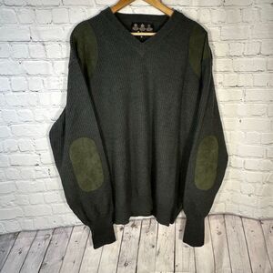Barbour Sporting Sweater Mens XL V Neck Loden Shoulder Elbow Patches MKN0005OL71